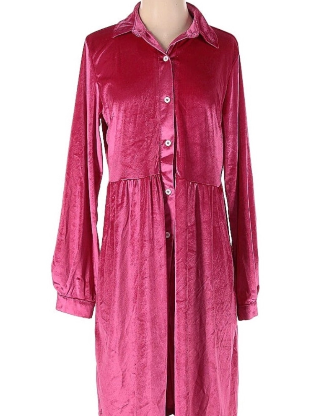 Ladies hot pink velvet button down dress—Size small